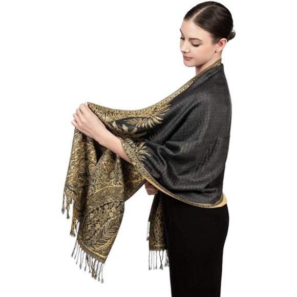Luxurious Double Layered Jacquard Big Paisley Pashmina Shawl Wrap Scarf - Picture 3 of 5
